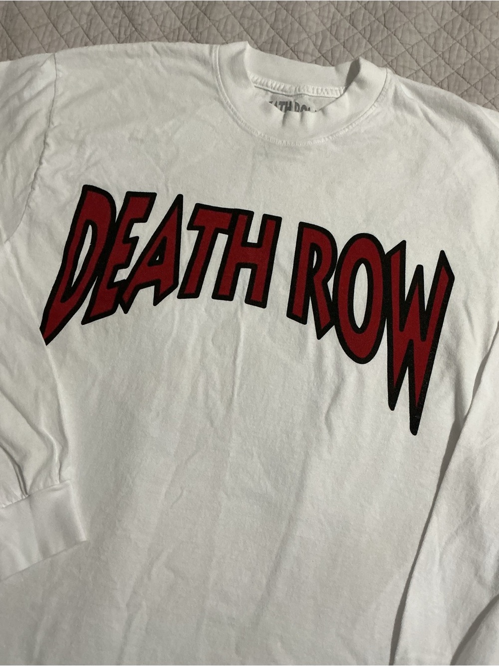 Death Row Records Graphic Long Sleeve Shirt - White with Red Logo Size M